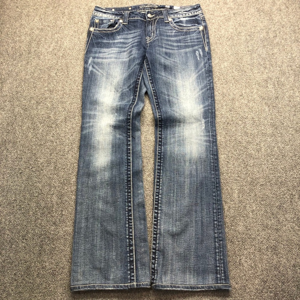 Miss Me  Womens Bootcut Jeans Embroidered Studded Distressed Size 31